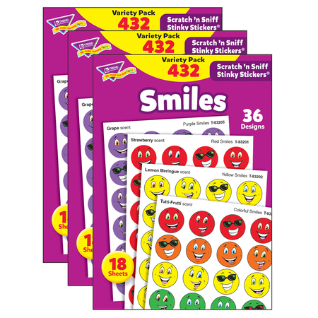 TREND ENTERPRISES Smiles Stinky Stickers® Variety Pack, 432 Per Pack, PK3 T83903